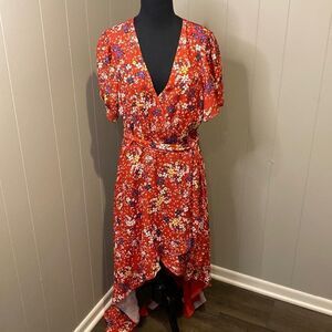 NEW Parker Large A Line Dress Red Scilla Floral Drop Waist Flutter Sleeve